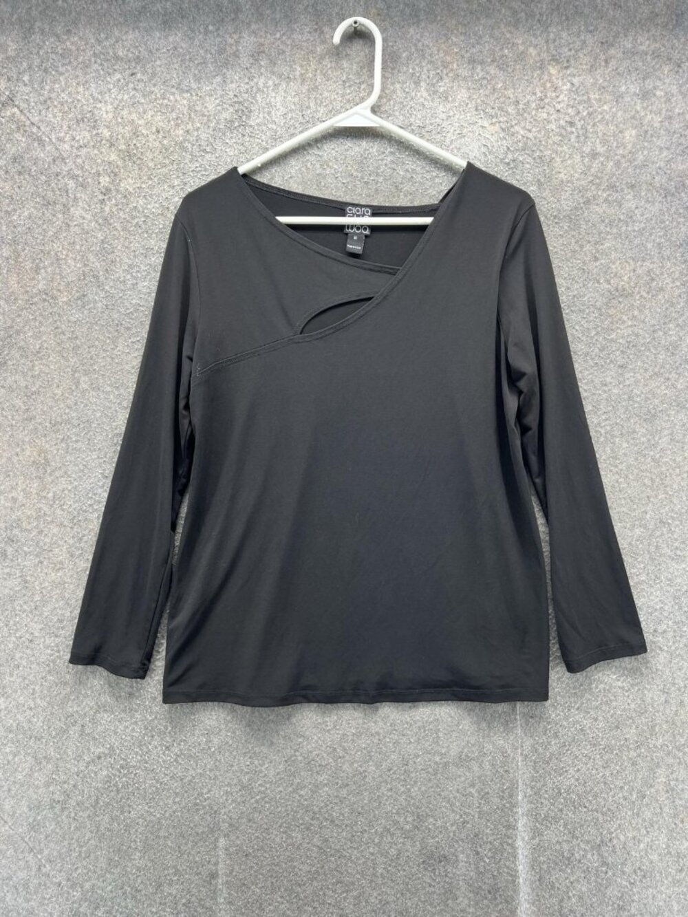 Clara Sunwoo Blouse Women Medium Black V Neck Cut Out Strap Long Sleeve Jersey